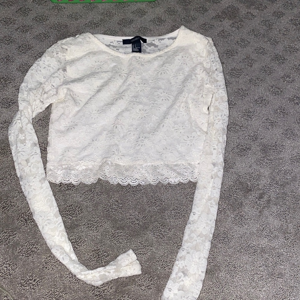 White mesh floral crop top